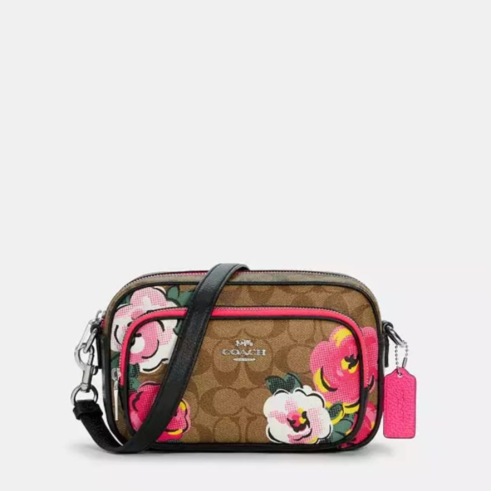 Coach Court Signature Floral Crossbody Bag - Brown and Pink